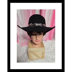 Renegade by Bailey Black 100% Wool Silver Headband Cowboy Hat Size 7.5